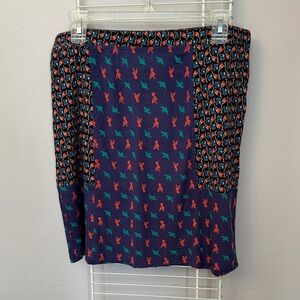 French Connection Navy Patchwork Mini Skirt with Red & Teal Motifs